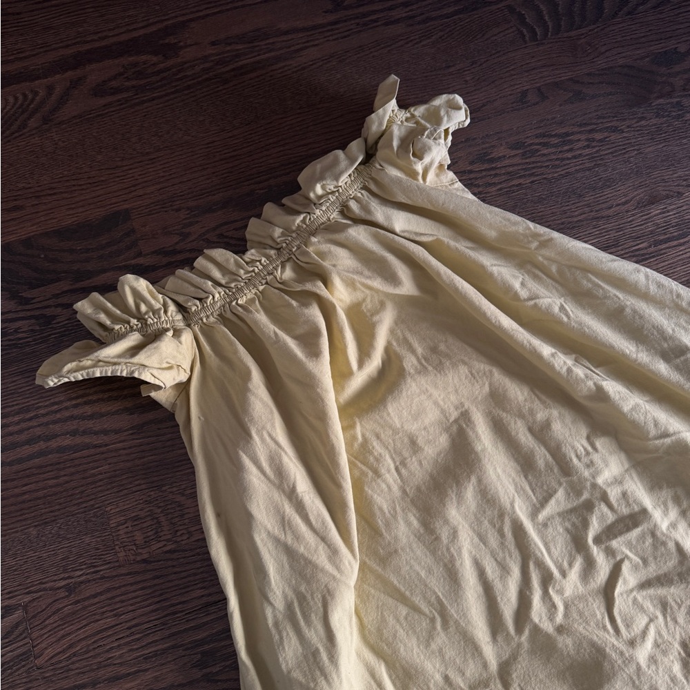 Free people Sophie ruffle sleeve slip mini dress off shoulder chartreuse pockets - Picture 6 of 11